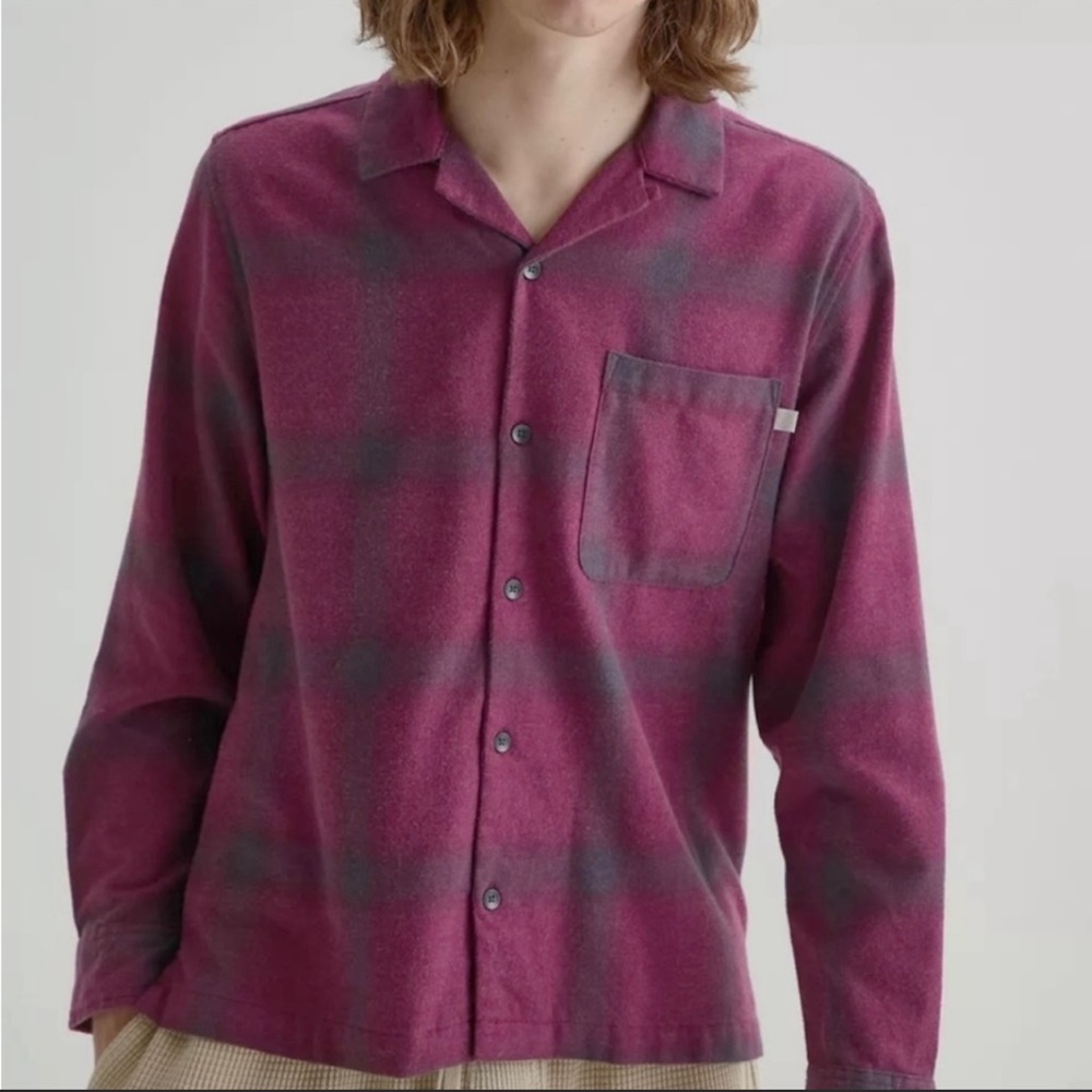 Urban Outfitters Plaid Camp Collar Flannel Medium M maroon